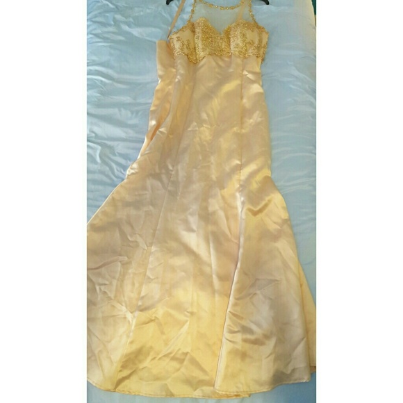 Creme Prom Dress w/ Beading and Detailing on Bust - Picture 2 of 4